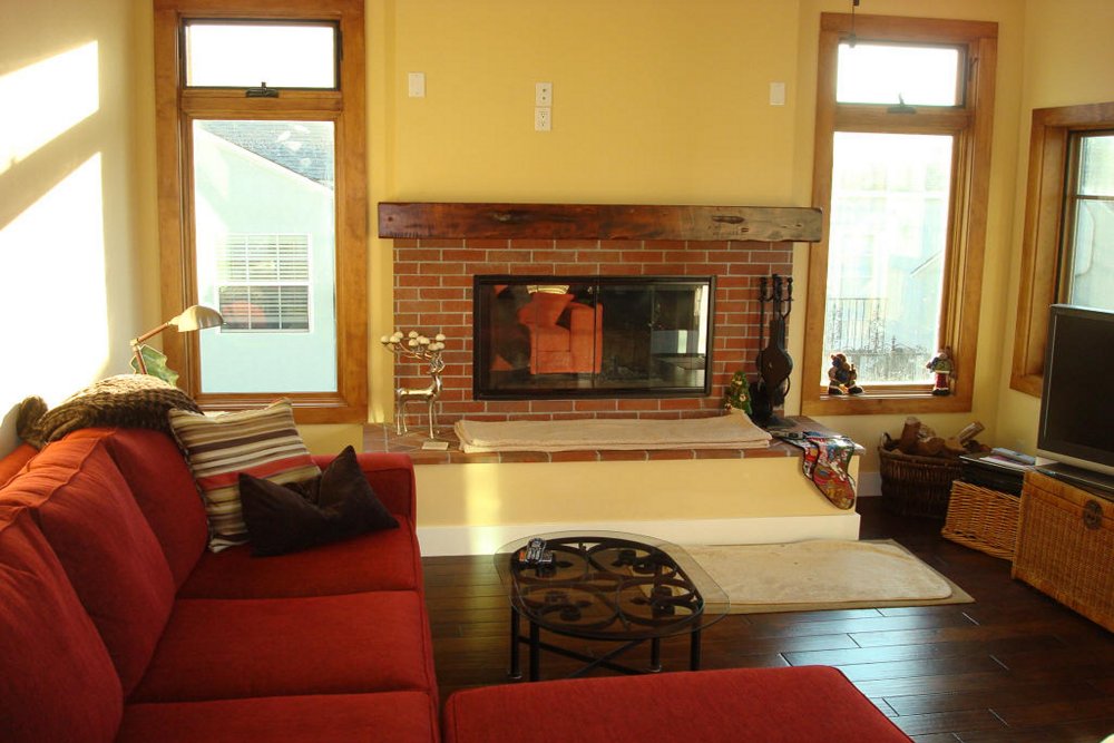 A custom rustic fireplace mantel