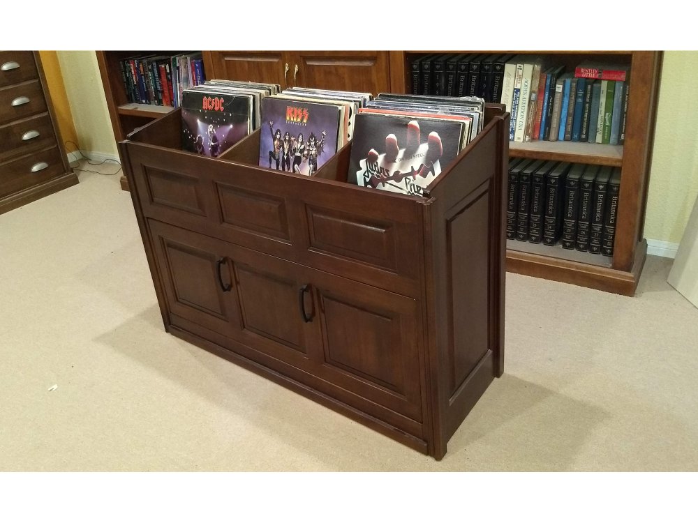 Custom solid wood record storage cabinet for record vinyl and LP collection